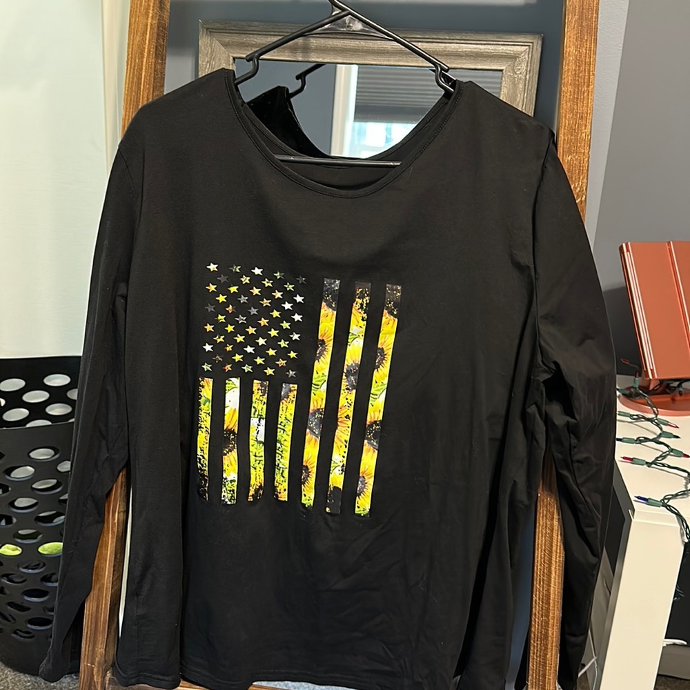 Black Sunflower American Flag Shirt